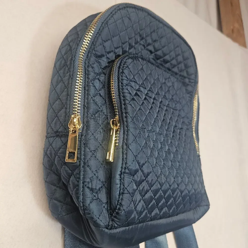 Cynthia Rowley Quilted Mini Backpack Blue Teal Gold Hardware Small Purse